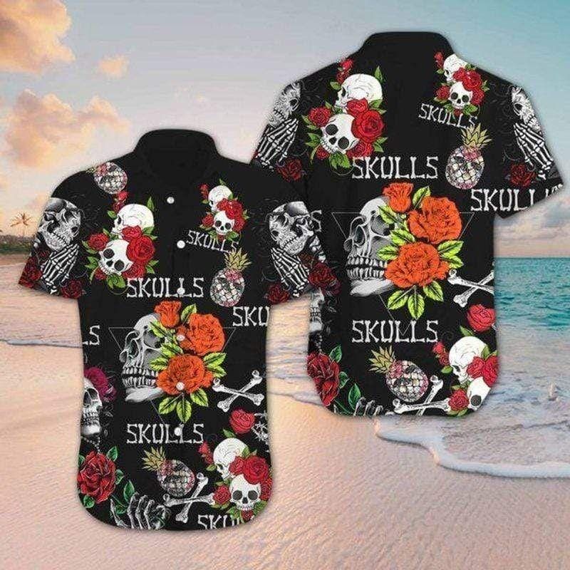Felacia [Hawaii Shirt] Floral Skull Tropical Hawaiian Aloha Shirts-ZX0595